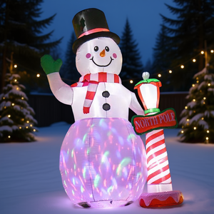 Muñeco de Nieve Inflable Navideño para Decoración de Jardín con Base Iluminada y Letrero del Polo Norte - Product Image 2