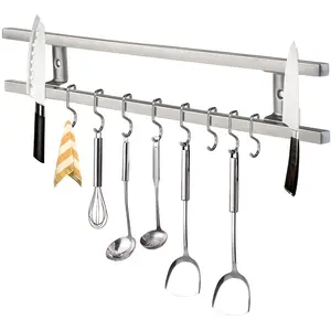 12-Inch 304 Stainless Steel Square Tube Magnetic Knife Strip Kitchen Wall-Mounted Knife Holder for Blocks & Roll Bags