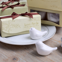 2 pièces Pots à épices créatifs en porcelaine blanche, motif oiseaux amoureux, pour sel et poivre, souvenirs de mariage, cadeaux pour invités