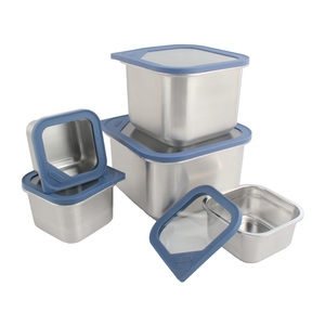 Ensemble de contenants alimentaires hermétiques en acier inoxydable à prix d'usine avec couvercle en silicone à fenêtre transparente, carrés, pour la conservation des aliments frais - Product Image 3