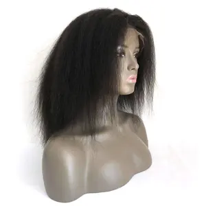 Stock 100% virgin remy human hair African American Relaxed texture natural color 12inch 360 short kinky straight lace wig