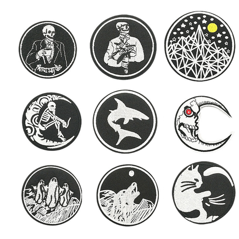 Black White Embroidered Computer Label Circular Badge Clothing Accessories Back Adhesive Patch Epaulet Cloth Sticker PU Hats