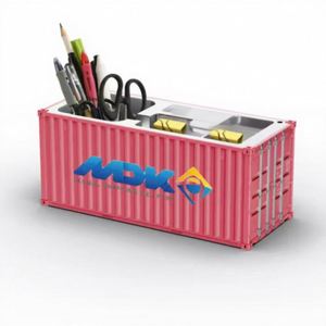 Porte-stylos de bureau multifonctionnel personnalisable en forme de conteneur d'expédition - Product Image 1