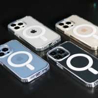 Coque antichoc transparente magnétique en TPU+PC avec support de téléphone pour iPhone 18/17/16/15/14/13 Pro Max