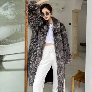 Custom Long Natural Silver Fox Fur Coats Women Luxury Winter Outwear Real Fox Fur Coat With Collar