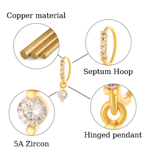 Anelli per il Naso Placcati in Oro Hengsen, Ipoallergenici, Impermeabili, con Pendente Staccabile in Zirconia Cubica, <span class=keywords><strong>Gioielli</strong></span> per Piercing al Naso - Product Image 3