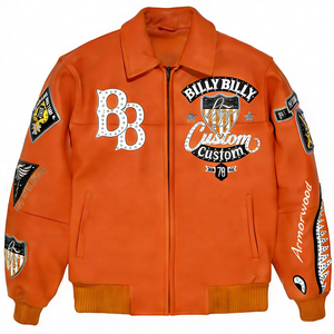 Veste universitaire en cuir brodée avec appliques, vente en gros d'usine, OEM, personnalisée pour hommes, 100% cuir d'agneau, style hip-hop streetwear - Product Image 4