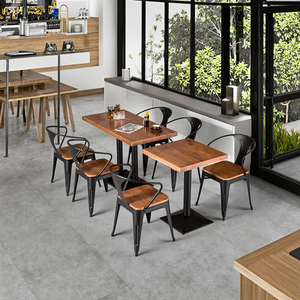 Bộ bàn ghế quán cà phê, nhà hàng phong cách công nghiệp hiện đại, kiểu dáng vuông, chất liệu gỗ, dùng cho thương mại. - Product Image 3