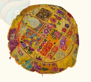 Embroidered Cotton <b>Round</b> Floor <b>Cushion</b> in Vibrant Orange Patchwork Design Handmade Decorative Seat <b>Cushion</b> for Home Office - Product Image 3