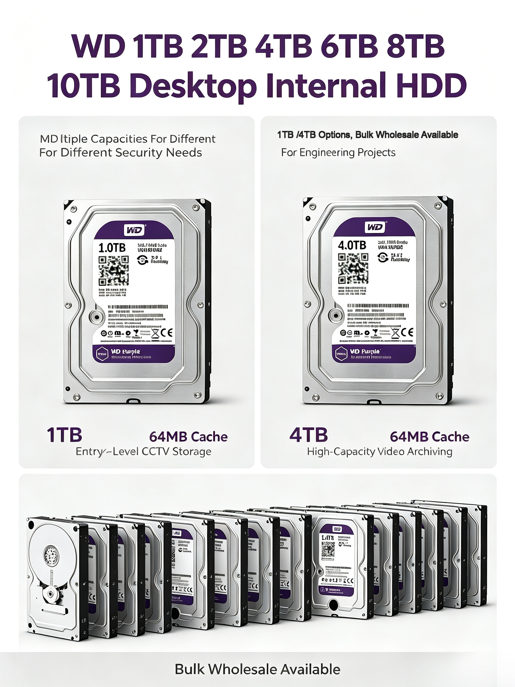 Purple 3.5" SATA HDD <strong>1TB</strong>-10TB Surveillance <strong>Internal</strong> <strong>Hard</strong> <strong>Drive</strong> for CCTV DVR NVR Security System