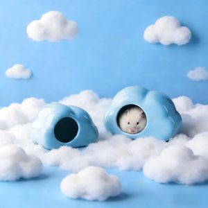 Niche en céramique en forme de nuage bleue XL, lit rafraîchissant pour hamsters nains, souris et gerbilles - Product Image 1