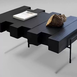 Modern <b>Solid</b> Oak <b>Wood</b> Strip Coffee Table with Metal Frame Customized Color Quiet Living Room Hall Black Household Furniture - Product Image 6