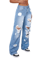 YUANBOFEI Jeans personnalisés de haute qualité, vintage, délavés et déchirés, coupe large, denim déchiré, ajusté mais pas serré, pour femmes