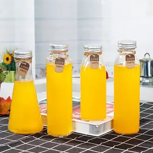 アルミカバーガラスドリンクボトル500ml密閉透明フルーツジュース酢ミルクティーボトル
