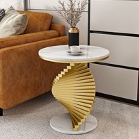 Table d'appoint en marbre de style italien, table d'angle pour salon, petite table ronde pour balcon ou chevet