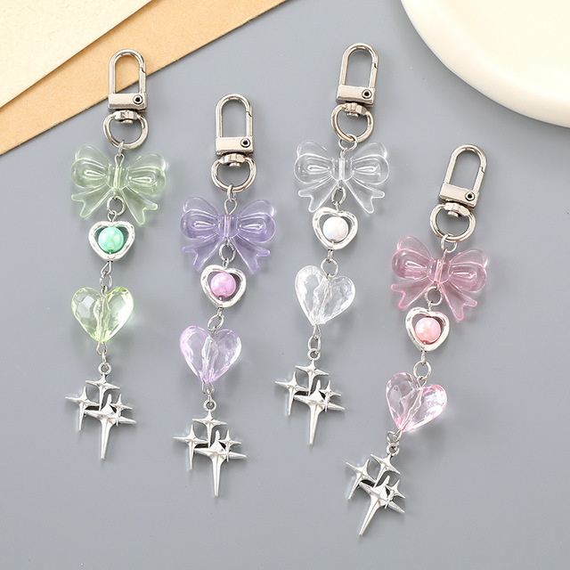 Fashion Ins Heart Bow Keychains Mobile Phones Charms Personalized Y2k Luck Star Keychain Bag Charms Decoration Pendant Key Rings