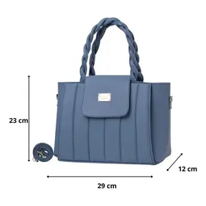 Sac fourre-tout en cuir PU bleu pour femme Fana Kaira, fermeture à rabat, bandoulière simple, style européen décontracté - Product Image 4