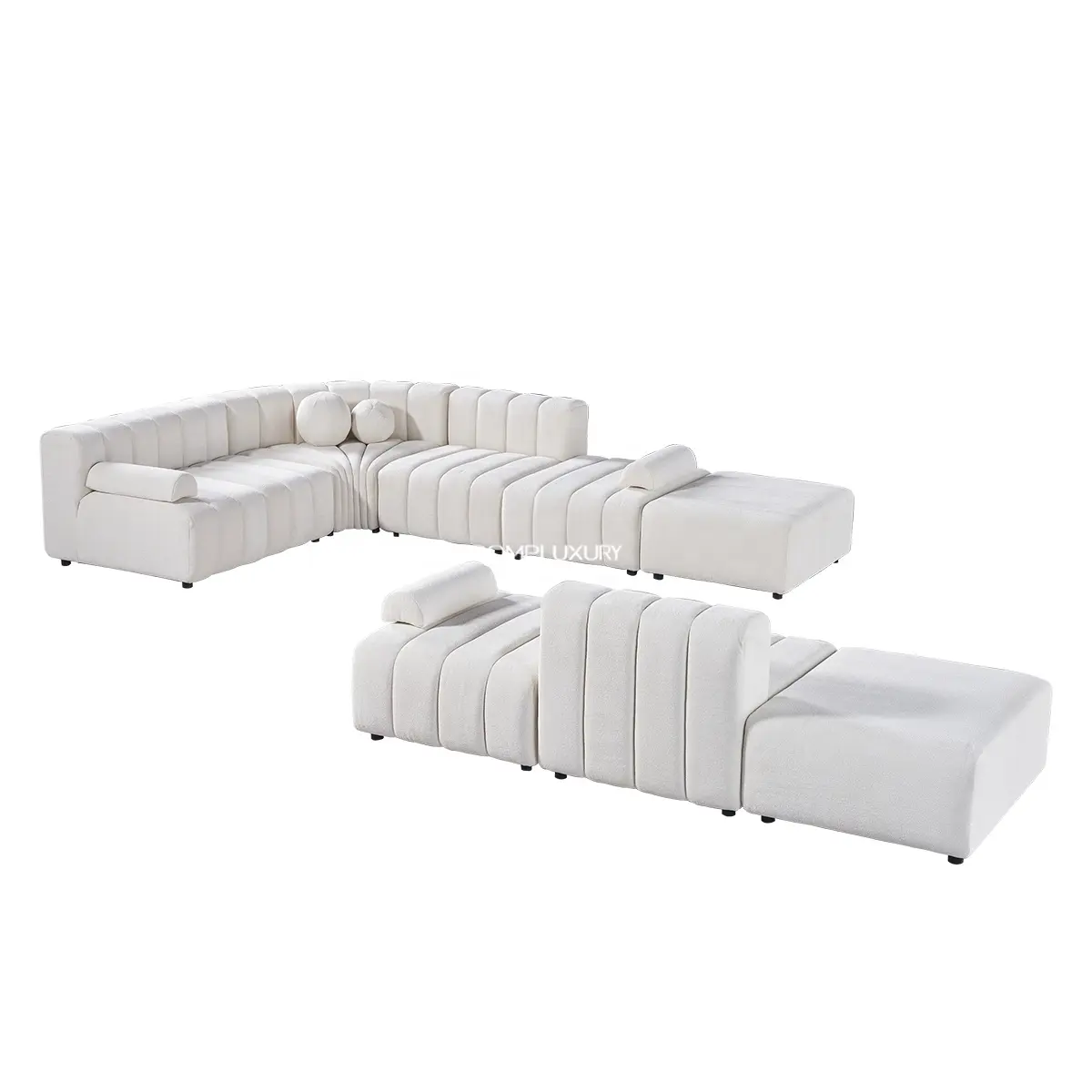 Sofá de tela modular de alta calidad para estudio italiano, combinación de lujo y luz antigua, sofá blanco lechoso, diseño de alta calidad, 2 unidades