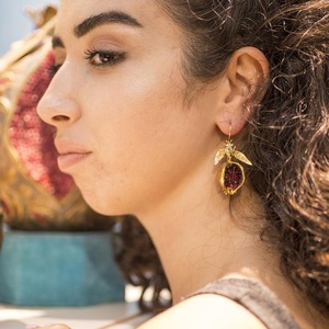 Pendientes colgantes de Granada con diamantes rojos populares 2024, Pendientes colgantes de fantasma dorado para mujer, regalo de joyería para fiesta de Halloween - Product Image 2