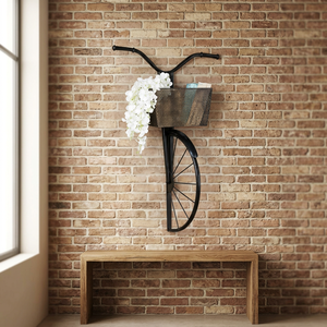 Jarrón de Pared de Metal Industrial con Forma de Bicicleta y Cesta para Flores, Decoración Rústica para Montar en la Pared, Decoración para el Hogar - Product Image 4