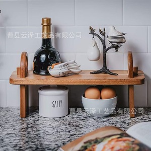 Cross-border portable double-layer wooden <b>tray</b>, home use, simple wooden <b>dinner</b> plate, wooden ornament, light luxury dessert - Product Image 3