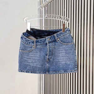 Faldas de encaje sexy para mujer Y2K faldas holgadas de cinco bolsillos Falda vaquera prediseñada con cintura de encaje asimétrica minifalda para niñas - Product Image 5