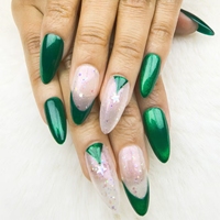 Uñas a presión verde almendra ojo de gato estilo francés reutilizable fábrica al por mayor