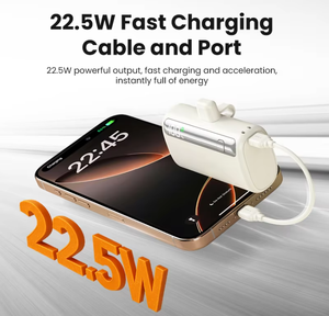 Mini banco de energía portátil de 10000mAh con batería de polímero de litio de carga rápida Interfaz tipo C 2 en 1 Incluye cordón y soporte - Product Image 2