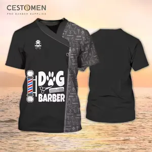 CESTOMEN 3D Print Custom Logo Pattern Pet Groomer Uniform Smock T Shirt Short Sleeve Pets Uniform