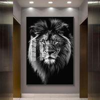 Desain kustom cetak UV lukisan kaca Modern singa seni dinding 3D kristal porselen lukisan hewan untuk dekorasi ruang tamu rumah