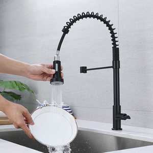 Black Spring 304 Stainless Steel Kitchen Faucet Single Handle Pull Down Modern Deck Mounted YQ60017 - Product Image 2