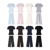Ensemble 2 pièces personnalisé pour femme : T-shirts et pantalon évasé large en coton pour l'été – Tenue de jogging 2 pièces, ensemble de survêtement long