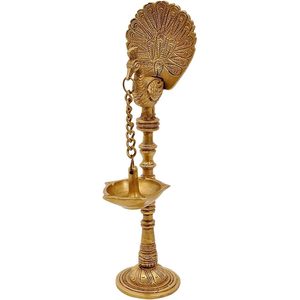 PARIJAT HANDICRAFT Five Wicks Brass <b>Table</b> Diya Home Decors Peacock Carrying Hanging Ornament - Product Image 3
