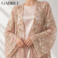 Ensemble kimono 2 pièces pour femmes musulmanes avec robe longue brodée de perles et robe intérieure, motif floral à paillettes, pour mariage, fête, EID