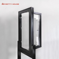 NFRC American impermeable doble acristalamiento vidrio templado aluminio toldo ventana abatible ventanas de aluminio con pantalla