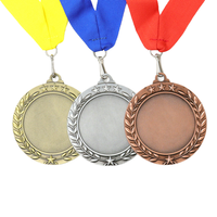 Juego de Medallas Personalizadas de Oro, Plata y Bronce con Área de Grabado en Blanco, Diseño de Corona de Laurel y Estrella, Medalla de Metal con Cinta, Venta al Por Mayor