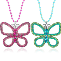 Collier Pendentif Papillon Violet Imitation Pierre Avec Chaîne Argenté - Bijoux Des Lys - Neuf