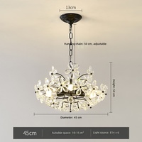 Lustre en cristal de luxe vintage français, style moderne du milieu du siècle, en fer noir, avec éclairage LED, angle de faisceau de 360° pour salon