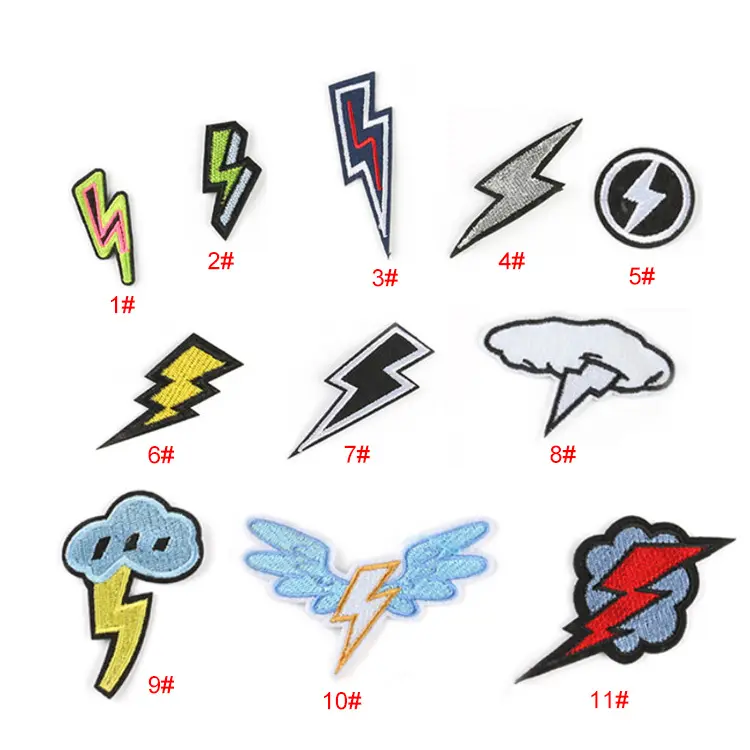 custom made weather theme flash lightning design iron patches embroidery for clothing