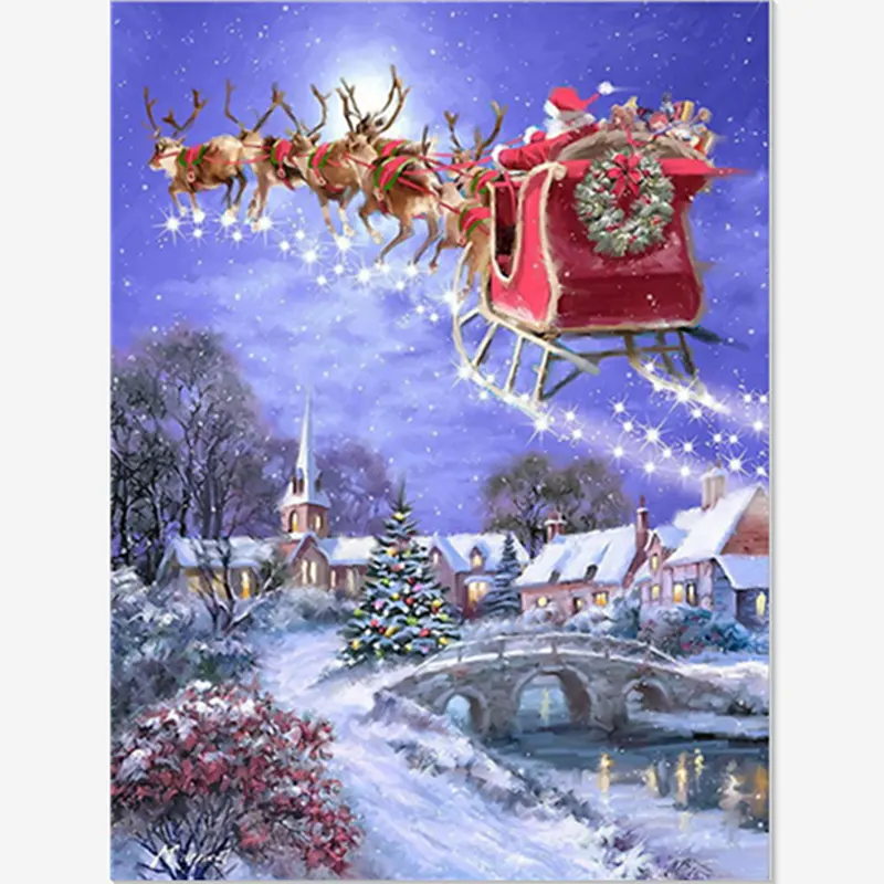 Santa Claus Snow Scene Full Drill Diamond Painting 5D Picture DIY Embroidery Home Wall Decor OEM/ODM Factory Wholesale Gift