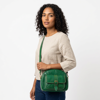 Grüne Vintage Lichee Echtleder Damen Mode Handgefertigte Einkaufstasche Schultertasche mit Reißverschluss und Riemen für Frauen