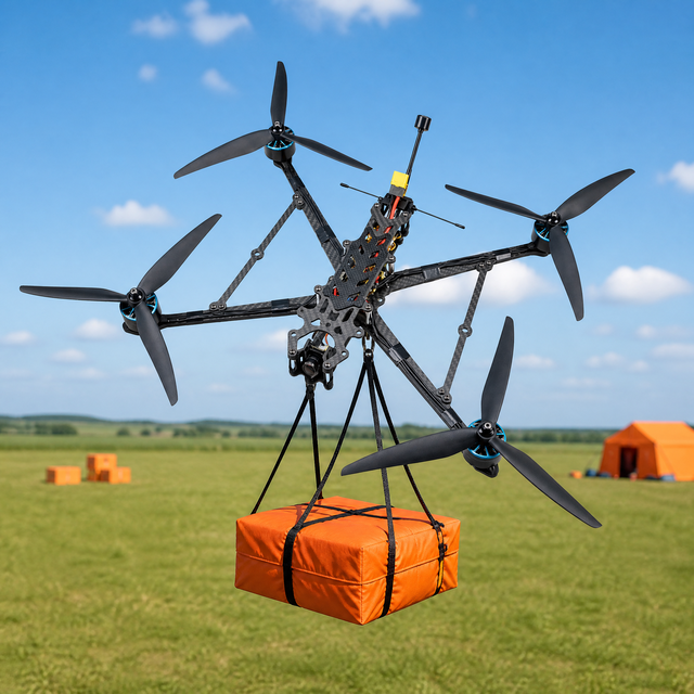 FY-FPV10-EMS 10KM Emergency Relief Drone 4KG Payload 435mm Frame F405 OSD 5.8G 2.5W VTX ELRS 915MHz 40min Supply Delivery