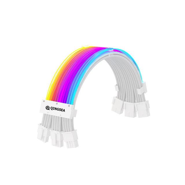 RGB PSU Cables Full White ARGB GPU Power Supply Cable 3 * 8(6+2) Pin Strimer Extension Cable Kit 5V 3Pin Synchronized