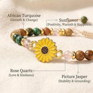 Braccialetto Artigianale Intrecciato Girasole con Pietre Naturali, Gioiello Regolabile, Regalo Ispirazionale per Mamma e <span class=keywords><strong>Zia</strong></span> - Product Image 1