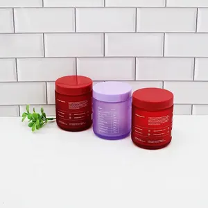 260ml 300ml 360ml 맞춤형 레드/퍼플 유리 약 캡슐 병 개인 라벨 유리 바디 버터 항아리