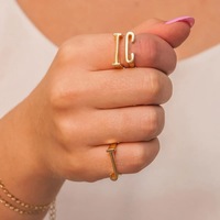 Bagues personnalisées en acier inoxydable plaqué or véritable 18 carats avec initiales, bijoux pour femmes