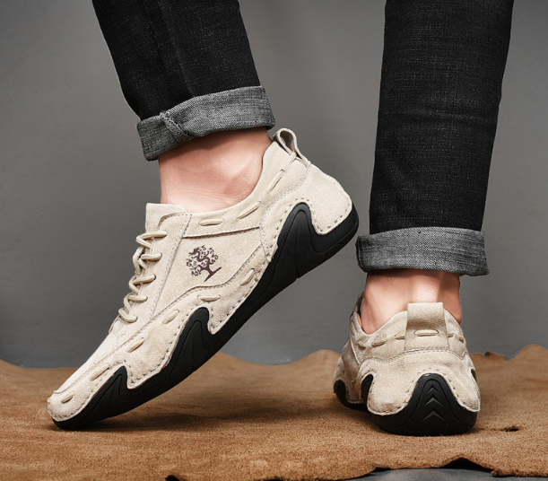 Men's Fashion Cow Leather Casual Lace-up Slip-on Falt Sneaker