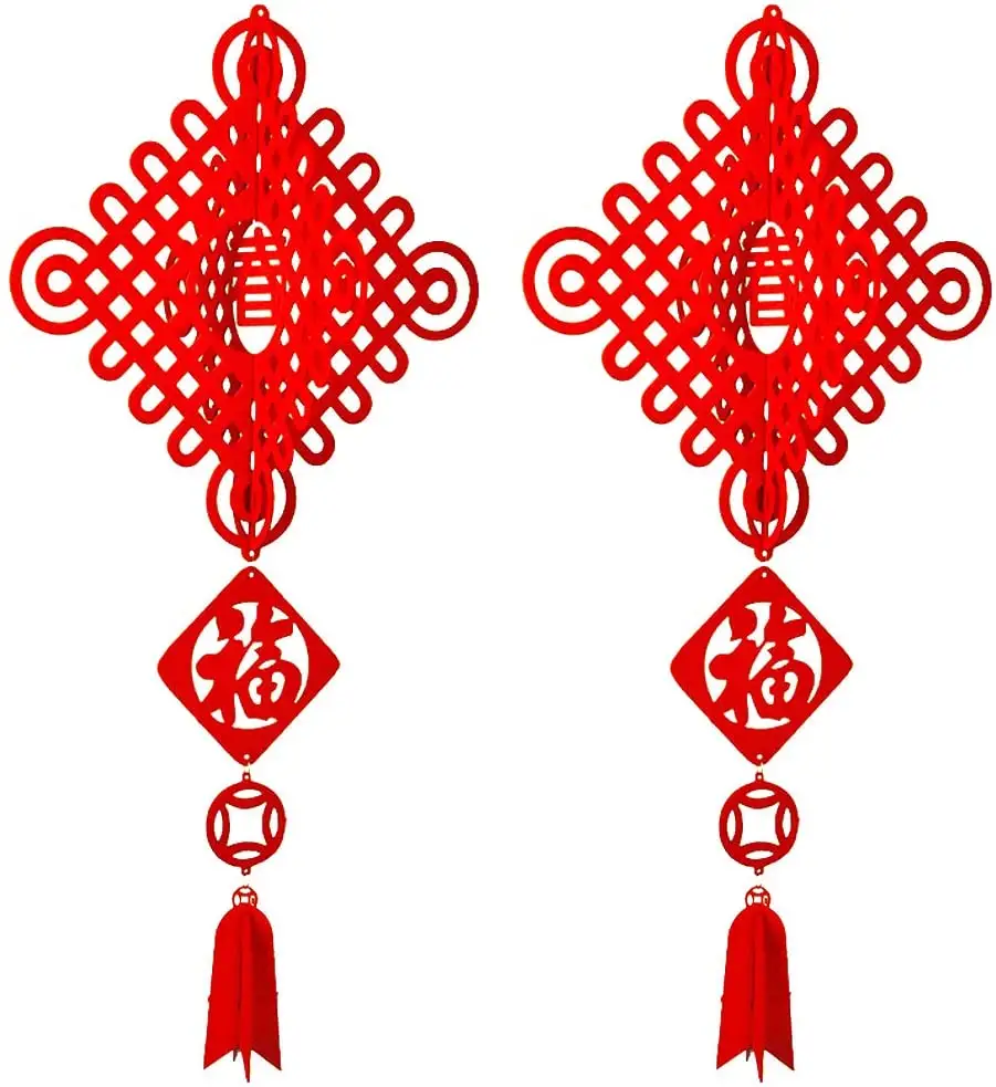 2 Pack Chinese New Year Couplet Fu Character Ornaments Chinese Knots Fu Character Pendant Tassels Feng Shui Ornaments Spring