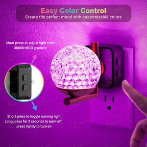 Lampes de <span class=keywords><strong>nuit</strong></span> à changement de couleur LOHAS RGB à brancher sur le mur, boule de cristal 180 °   Lampes de <span class=keywords><strong>nuit</strong></span> rotatives à brancher pour couloir et salle de bain - Product Image 4