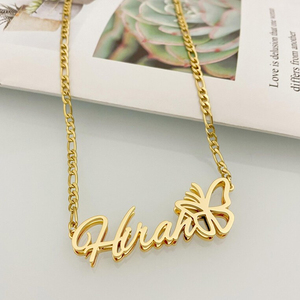 Set di Gioielli Personalizzati: <span class=keywords><strong>Collana</strong></span> con Nome Placcata in Oro 18k e Orecchini a Spirale, Set con Nome e <span class=keywords><strong>Farfalla</strong></span> Personalizzato, Regalo per Donne - Product Image 2
